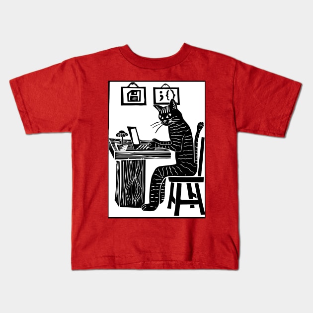 Programmer cat Kids T-Shirt by crochetandburn